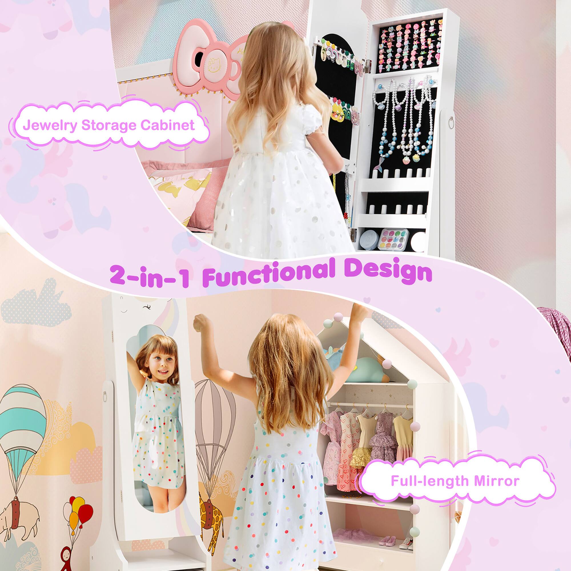 Jewelry Storage Cabinet

2-in-1 Functional Design

Full-length Mirror