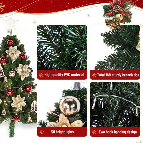 High quality PVC material  
Total 140 sturdy branch tips  
50 bright lights  
Two hook hanging design
