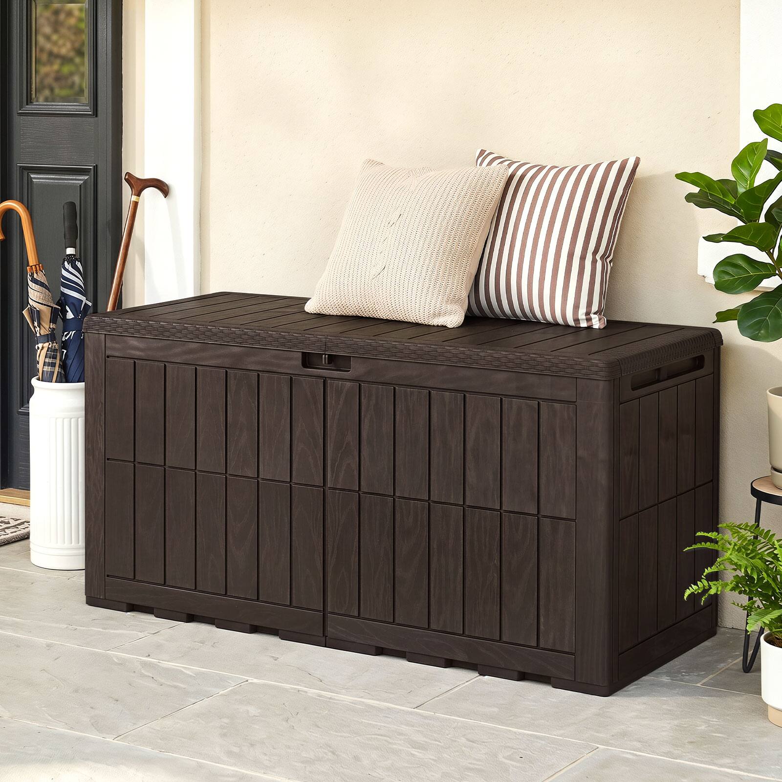 Alt View 3. Gymax - Gymax 120 Gal Outdoor Deck Box All-Weather Lockable Storage Bin w/ Lid & Handles Dark Brown - Brown.