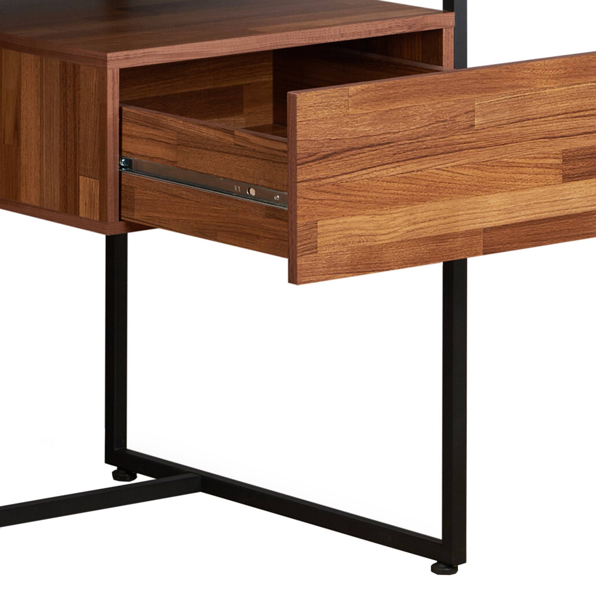 Angle. GOODSILO - Modern Rectangular Writing Desk with Single Drawer and Sleek Metal Base - Walnut Finish Top - Black+Walnut.