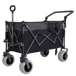 Mondawe - 300L XL Push-Pull Folding Wagon Utility Carts w/ 9"x4" Beach Tires, 360° Wheels, Adjustable Handle for Camping/Beach - Black