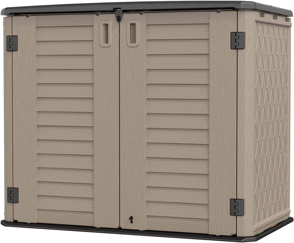 Yardgrace - 26 cu.ft. Waterproof Horizontal Storage Shed, Multi-Opening Deck Box for Bike, Garbage Cans Lawn Mower, for Garden Patio - Brown