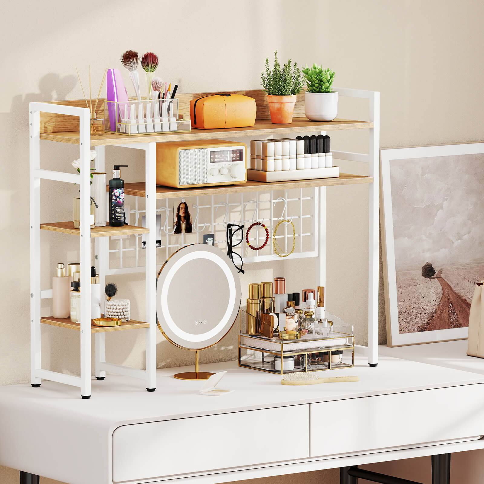 Alt View 1. Costway - Costway Desktop Bookshelf with 4 Open Storage Shelvesfor Computer Monitor Up to 32" - Natural.