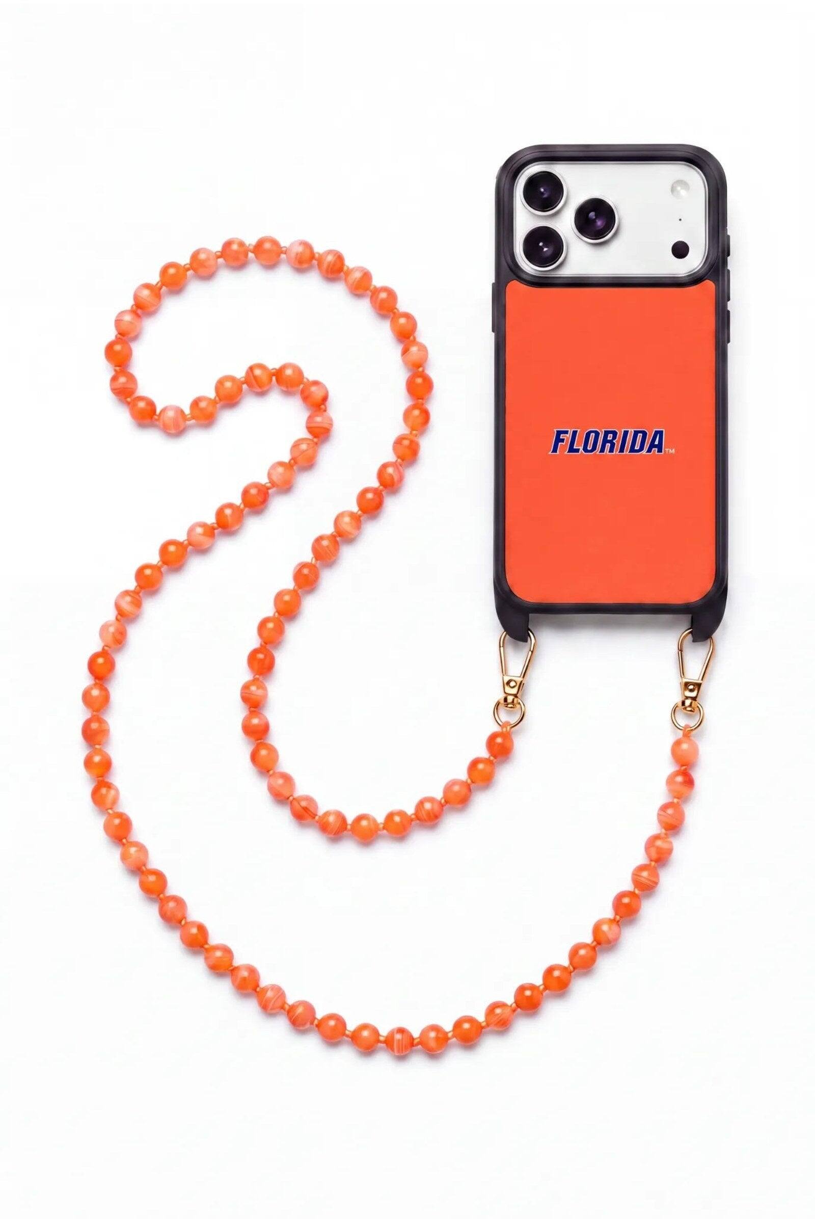 Front. Cordée Cases - University of Florida Crossbody Phone Chain Set - iPhone 17 Pro - Orange.