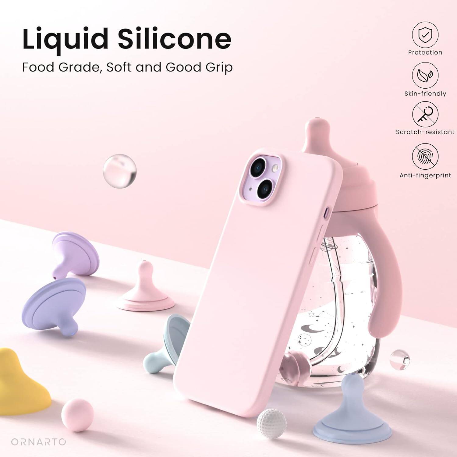 Liquid Silicone, Food Grade, Soft and Good Grip, Protection, Skin-friendly, Scratch-resistant, Anti-fingerprint, ORNARTO