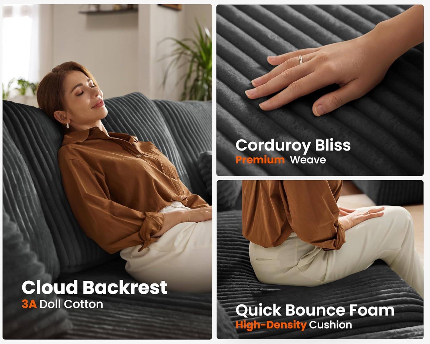 Corduroy Bliss Premium Weave Cloud Backrest 3A Doll Cotton Quick Bounce Foam High-Density Cushion