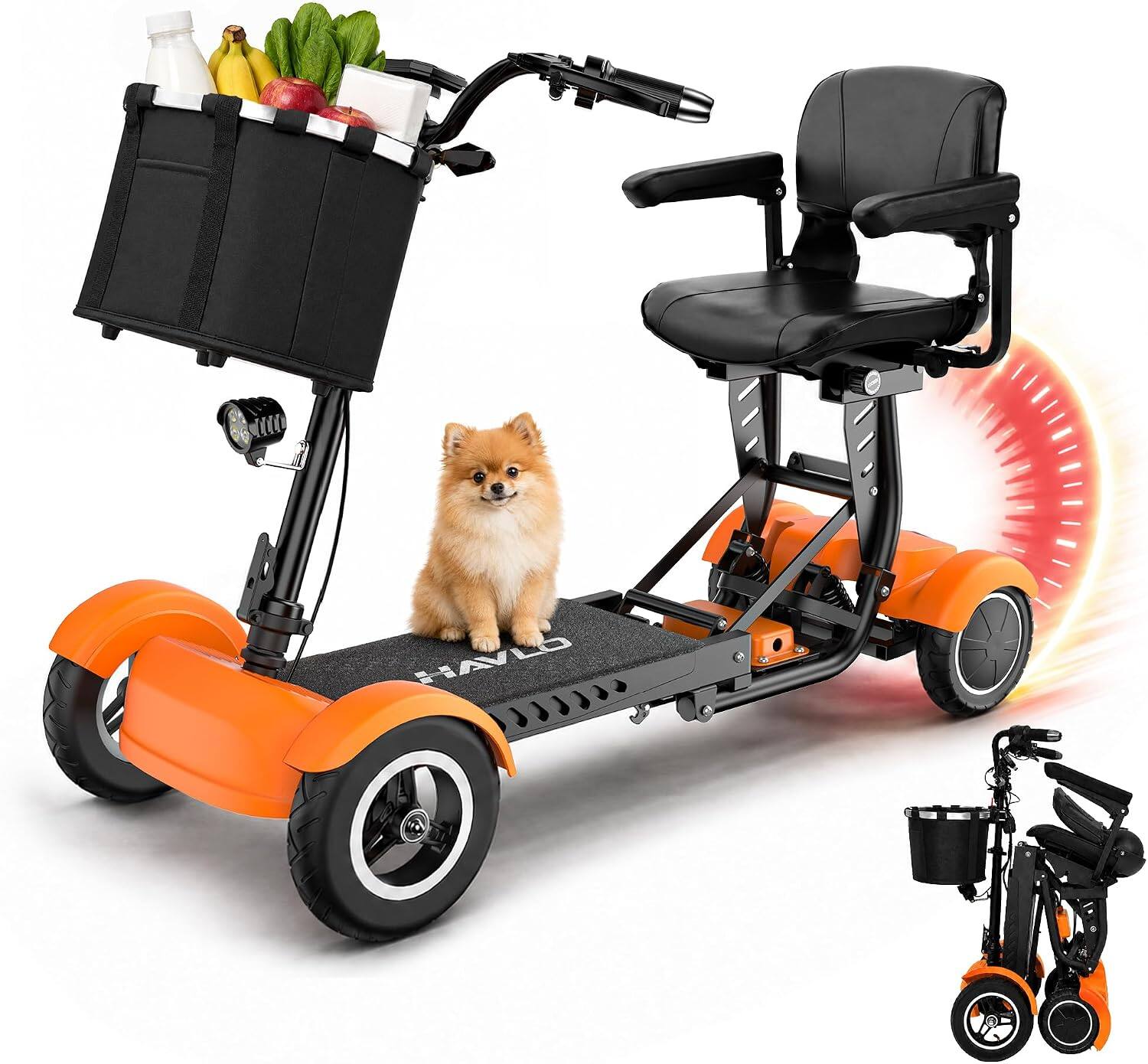 Front. Eskute - Dual 350W Motor Folding Mobility Scooter with 3-Speed Control and Rear Suspension - Orange.