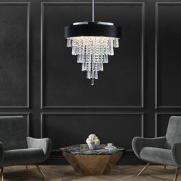 Loheer - 18-Inch Modern Crystal Chandelier with Black Velvet Shade, Adjustable Height, Eight-Light G9 Fixture