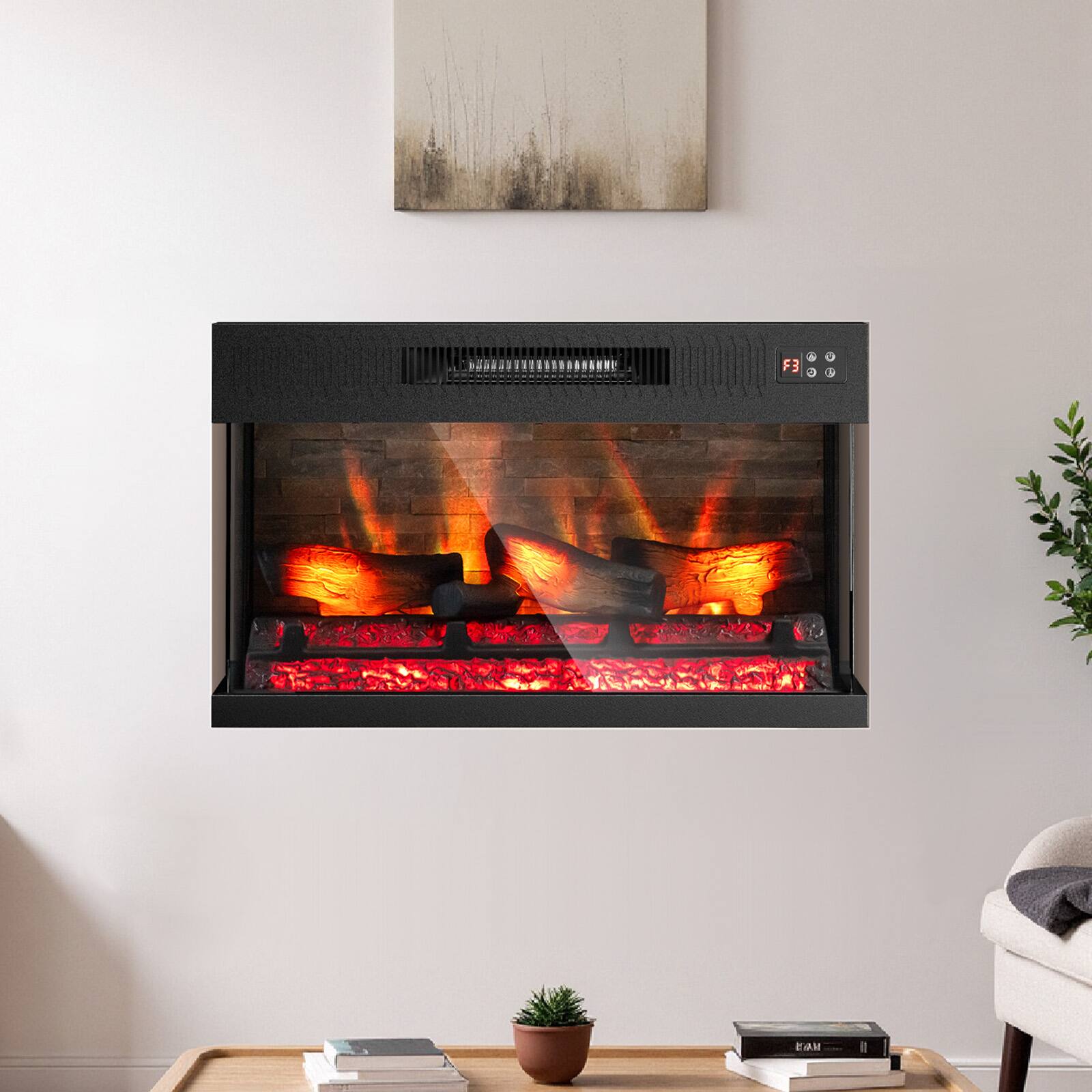 Alt View 8. Winado - 28"  Electric Fireplace Insert, 1-2-3 Sided View, Heater 1400W, Multi-color 20-color flame/Fake wood/heating wire - Black.