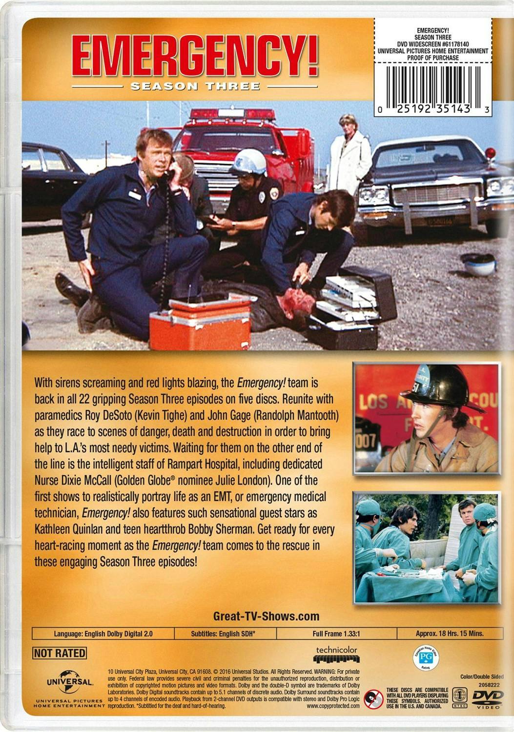 Back. Emergency! Season Three (DVD New Box Art) [DVD].