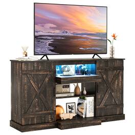Gymax - TV Cabinet for TVs up to 68'' w/ 3-Level Shelves LED Lights 22 Dynamic Modes - Dark Rustic Oak