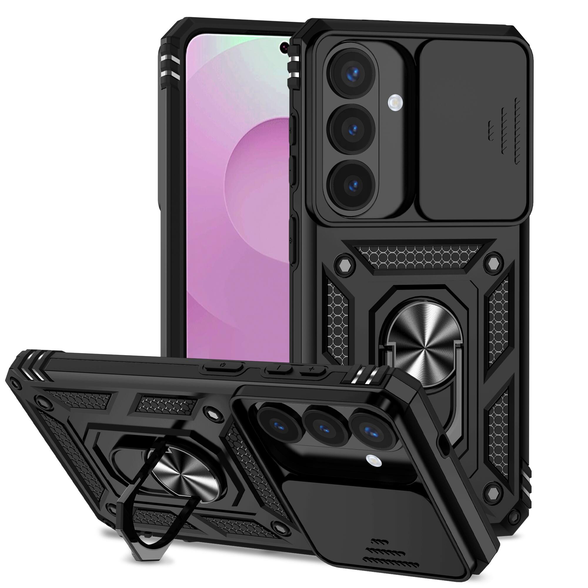 Alt View 4. Dteck - Dteck Rotatable Ring Kickstand Case for Samsung Galaxy S26 Plus, Heavy-Duty Rugged Slide Camera Back Cover - Black.