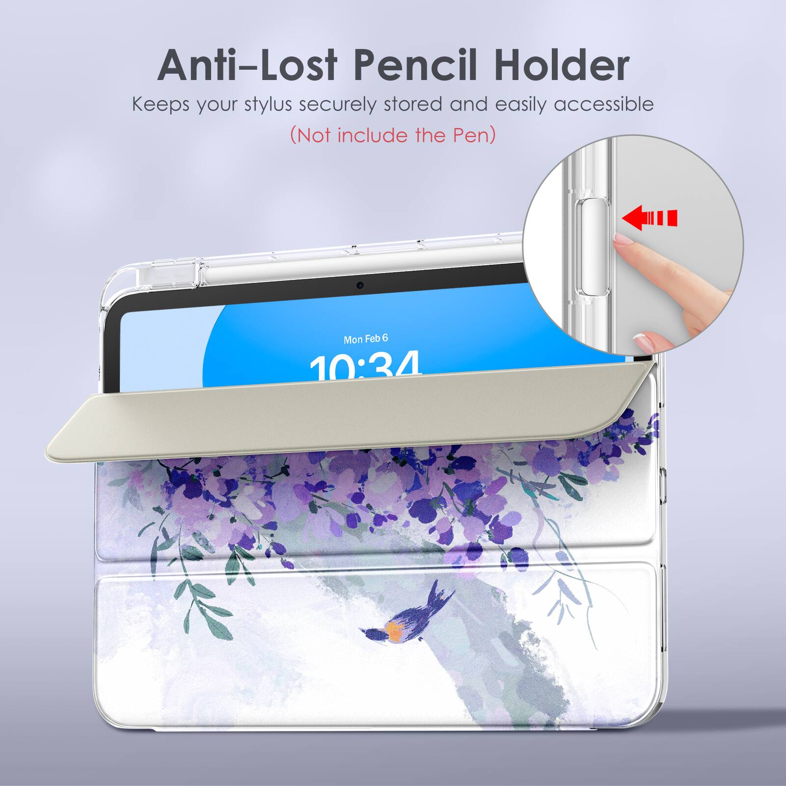 Anti-Lost Pencil Holder  
Keeps your stylus securely stored and easily accessible  
(Not include the Pen)  

Mon Feb 6 10:34