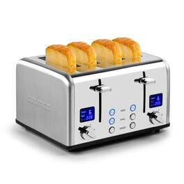 Cusimax - 4-Slice Multi-Functions Toaster with 6-Browning Settings, LED Display - Silver