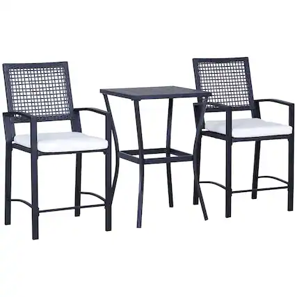 Front. Outsunny - 3pcs Patio Bar Set with Soft Cushion, Rattan Wicker Outdoor Furniture Set for Backyards, Lawn, Deck, Poolside - Black.