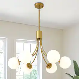 RYHNUYNE - 6-Light Farmhouse Chandelier, Chandeliers Dining Room Light Fixture,Modern Sputnik Chandelier for Living Room Foyer - Gold