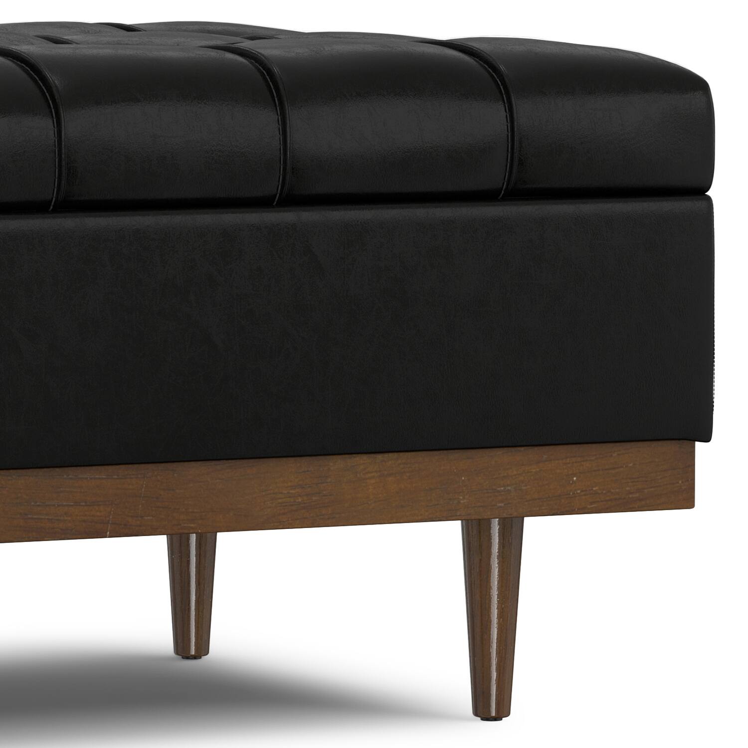Alt View 9. Simpli Home - Mariah 34 inch Contemporary Rectangle Coffee Table Storage Ottoman in Midnight Black  PU Black faux leather, Assembled - Midnight Black.
