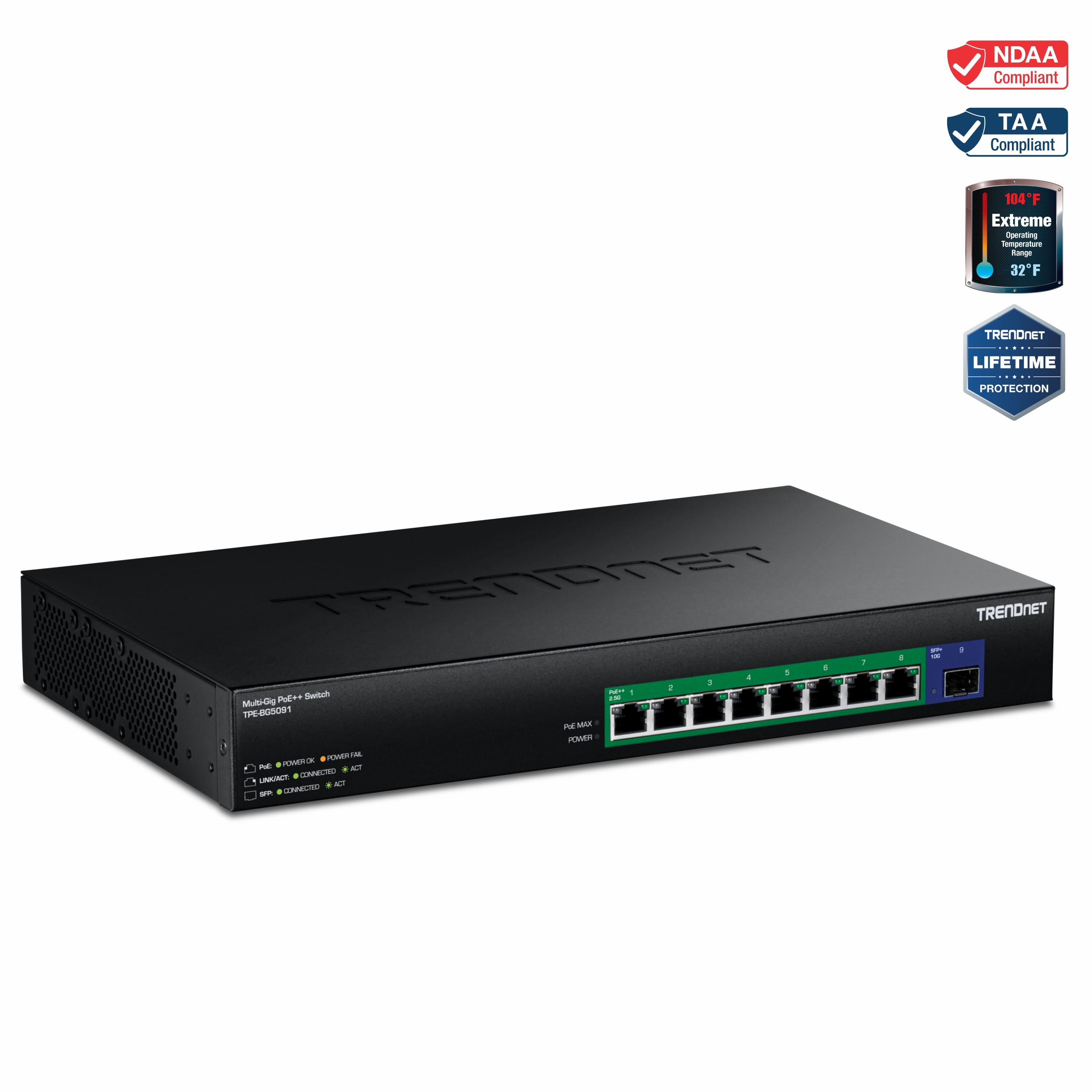 Trendnet - TPE-BG5091,9-Port 2.5G GaN Power PoE++ Switch with 10G SFP+ Port (480W) - Black price history on PriceWatchPro