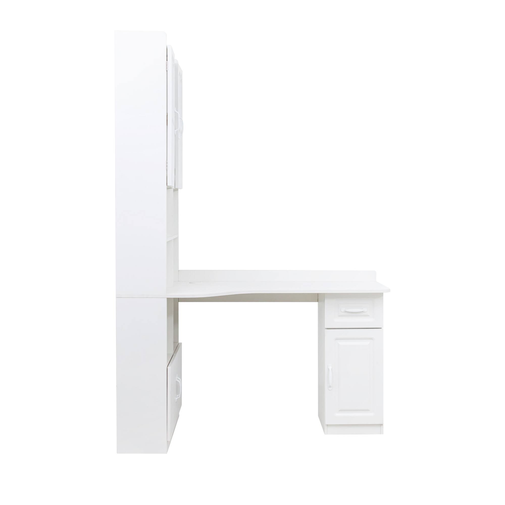 Alt View 7. Tiramisubest - L-Shaped Corner Computer Desk,Study Modern Style Table with Drawers,Bookshelf & Hutch,2-in-1 L-Shaped Design,White - White.