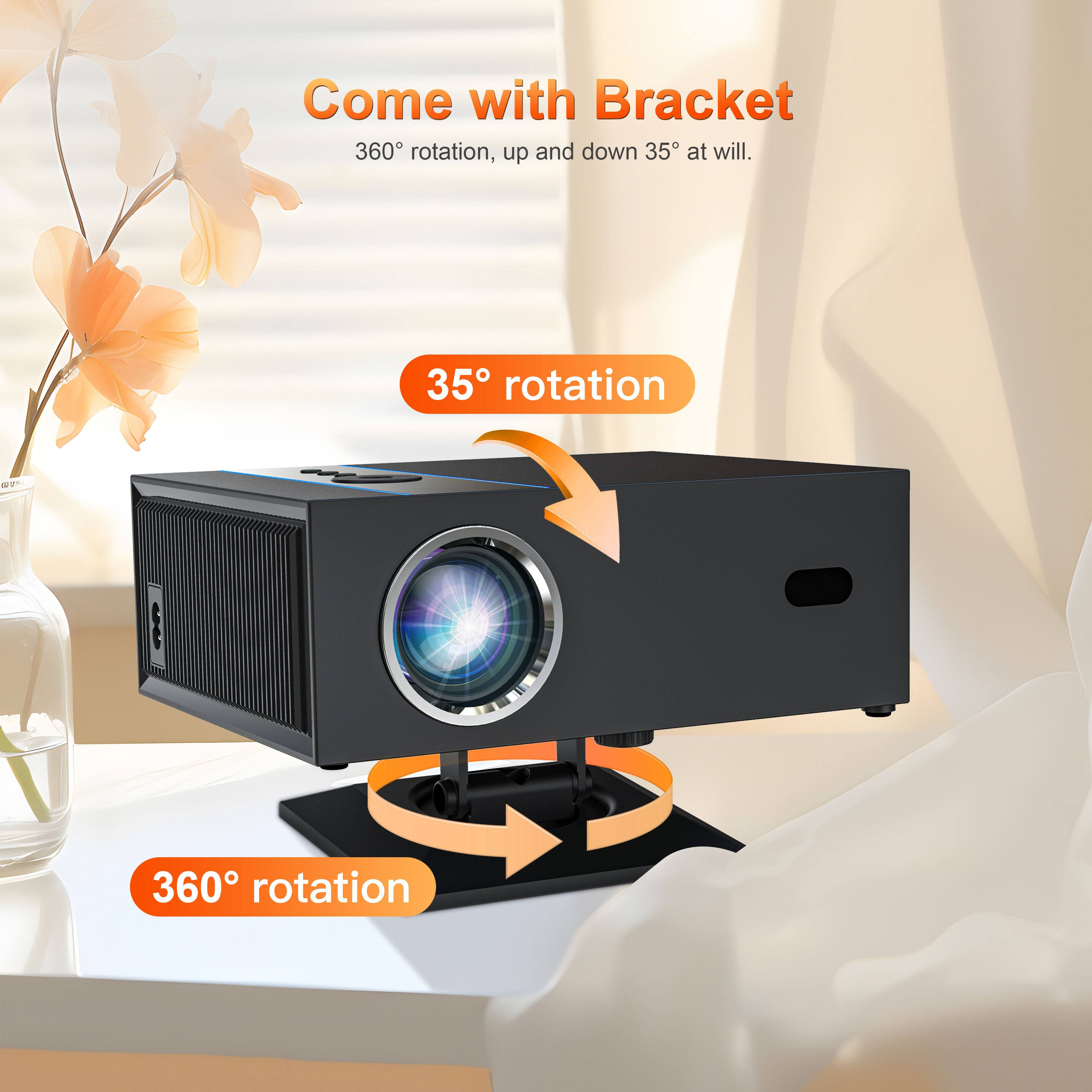 Come with Bracket  
360° rotation, up and down 35° at will.  
35° rotation  
360° rotation