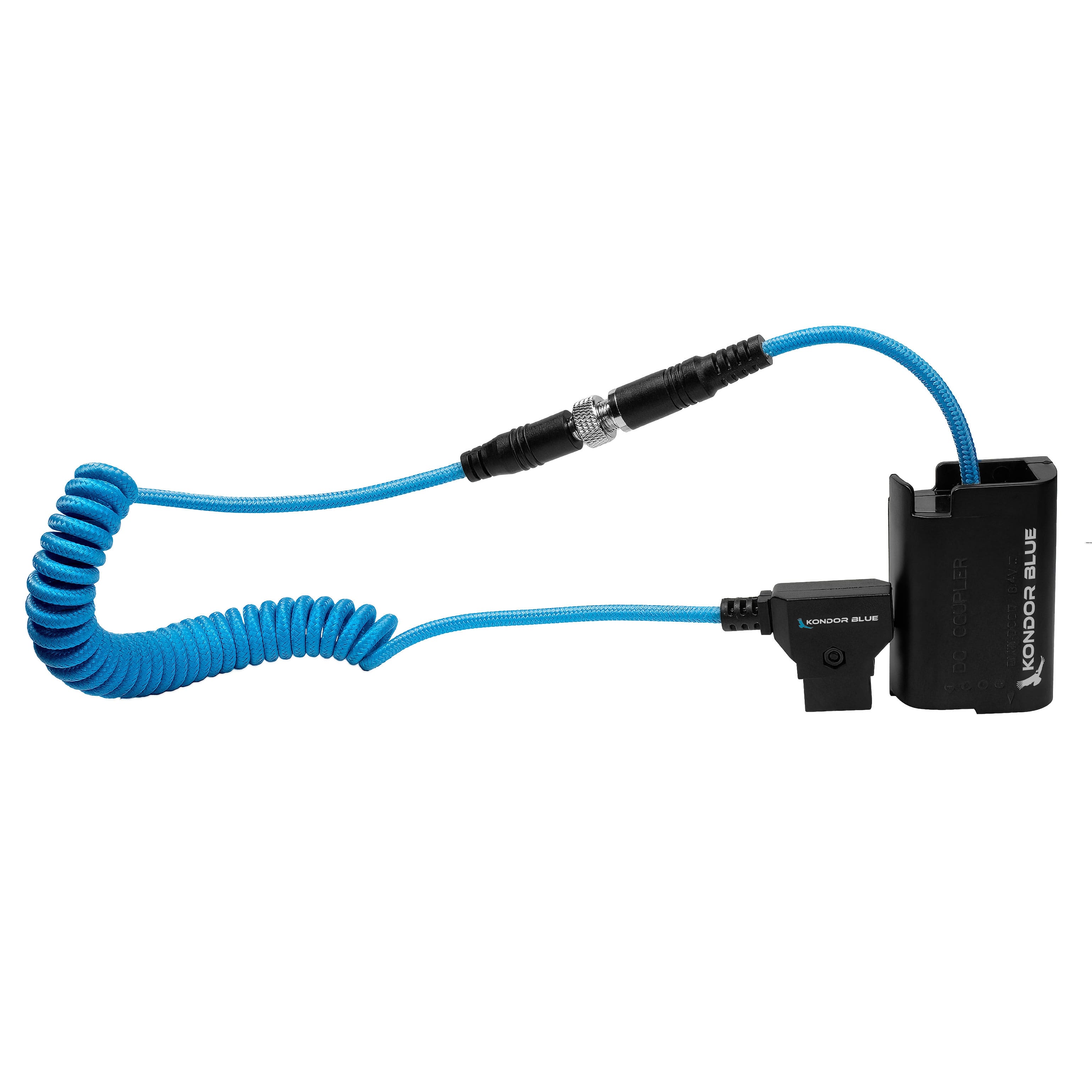 Kondor Blue - D-Tap to DMW-BLK22 Coiled Dummy Battery Cable for Lumix S1RII/GH7/S5IIX/GH5/GH6