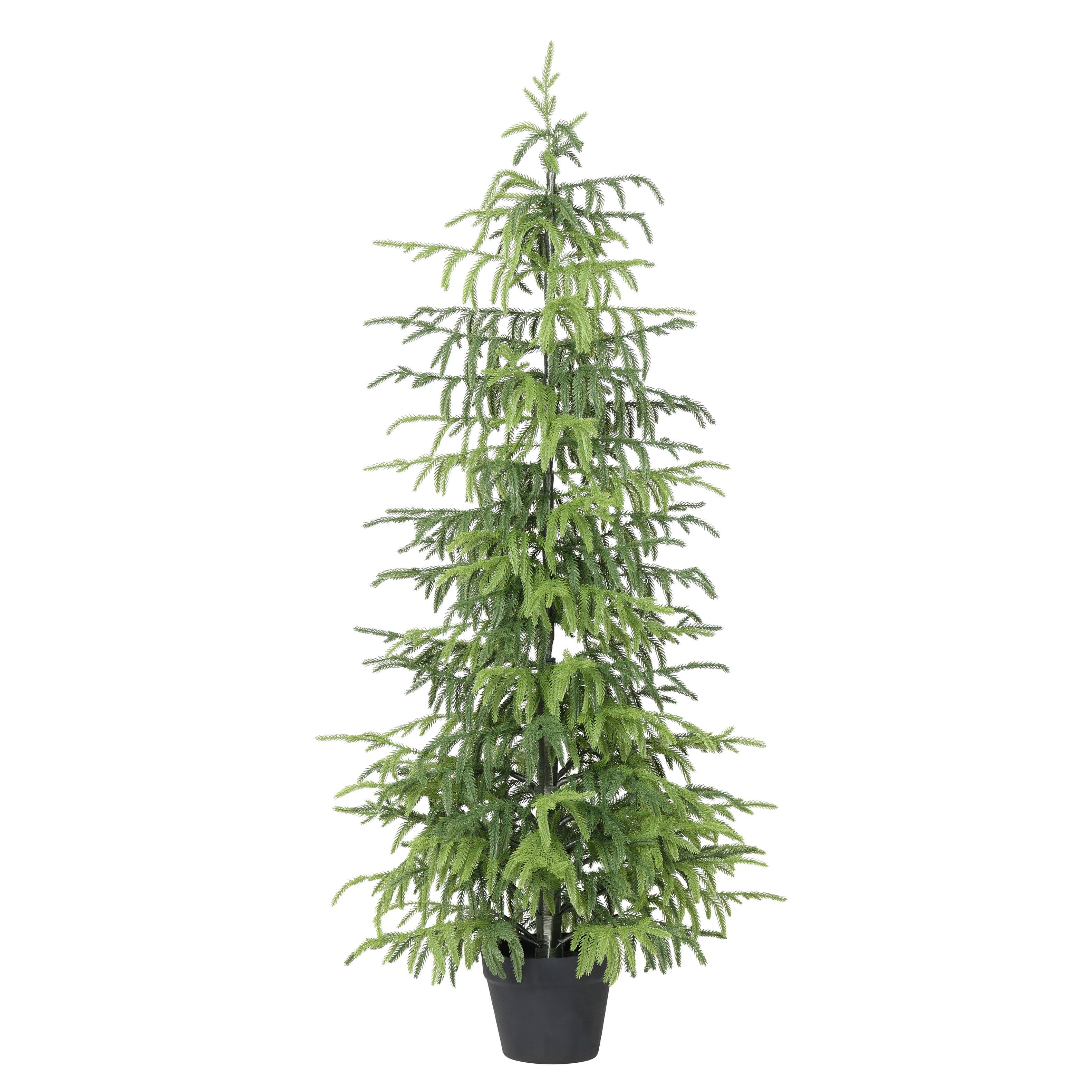 Left. Jandcase - 4FT Artificial Real Touch Norfolk Pine Tree 1pc/set, Potted Plants for Christmas, Easy Fluff & Store, Indoor Outdoor - Green Leaves.