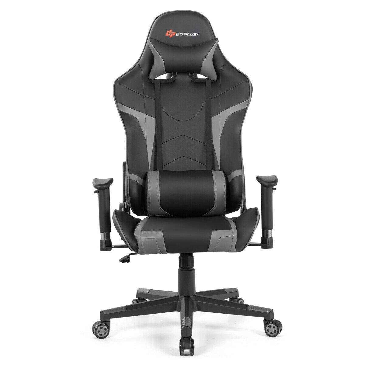 Back. WELLFOR - Reclining Swivel Massage Gaming Chair with Lumbar Support - Gray.
