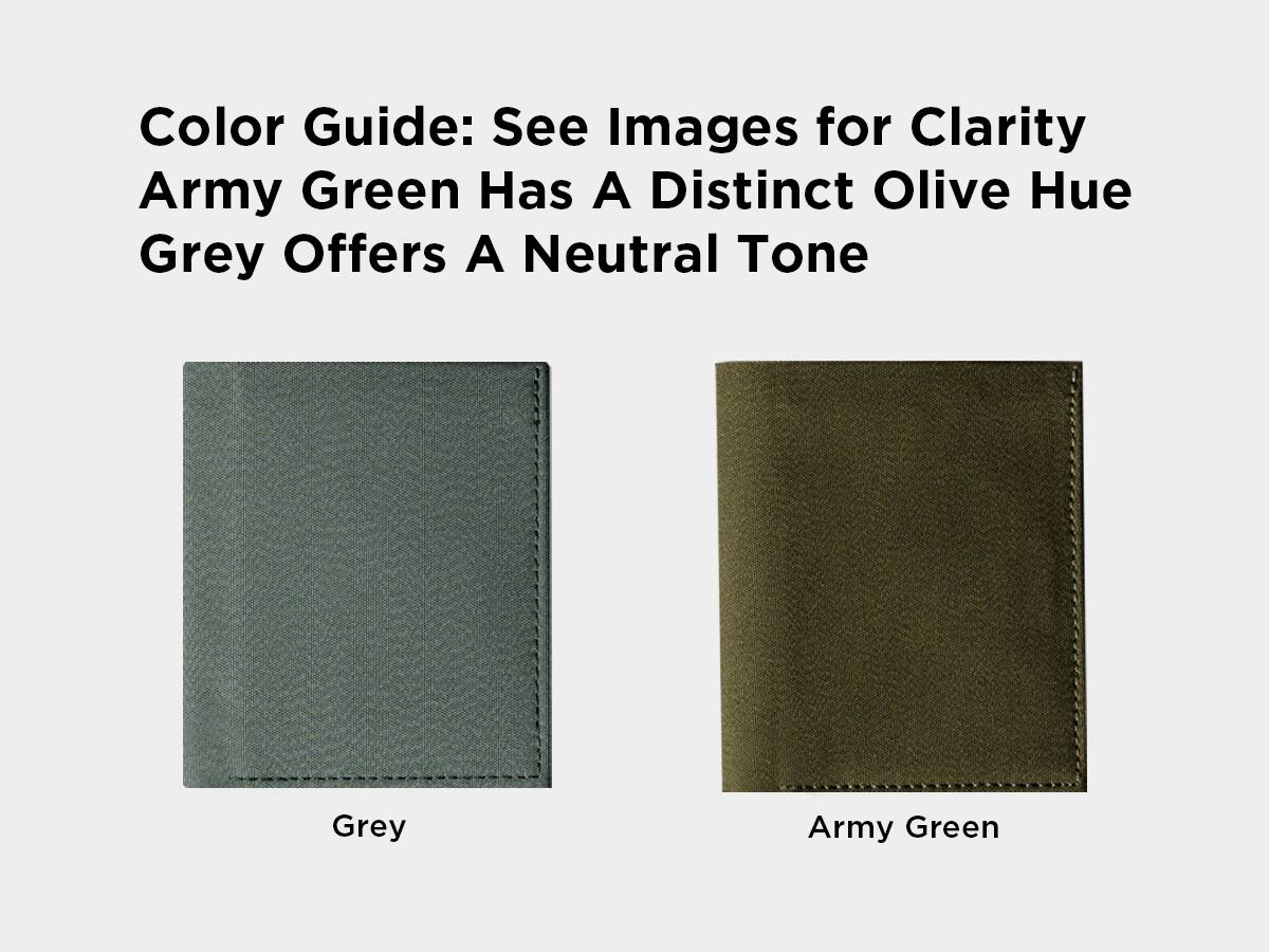Color Guide: See Images for Clarity  
Army Green Has A Distinct Olive Hue  
Grey Offers A Neutral Tone  

Grey  
Army Green