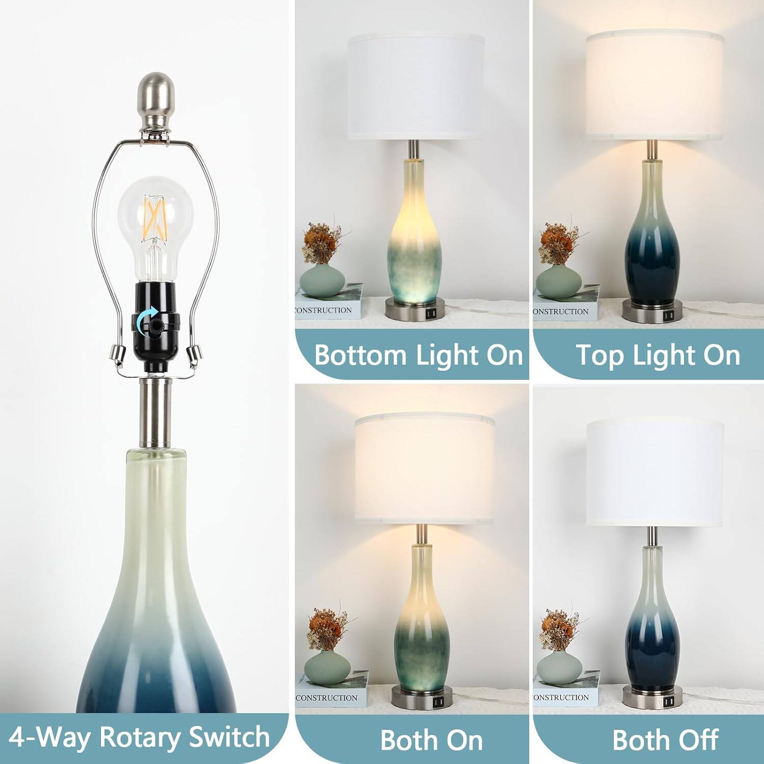 Bottom Light On
Top Light On
Both On
Both Off
4-Way Rotary Switch