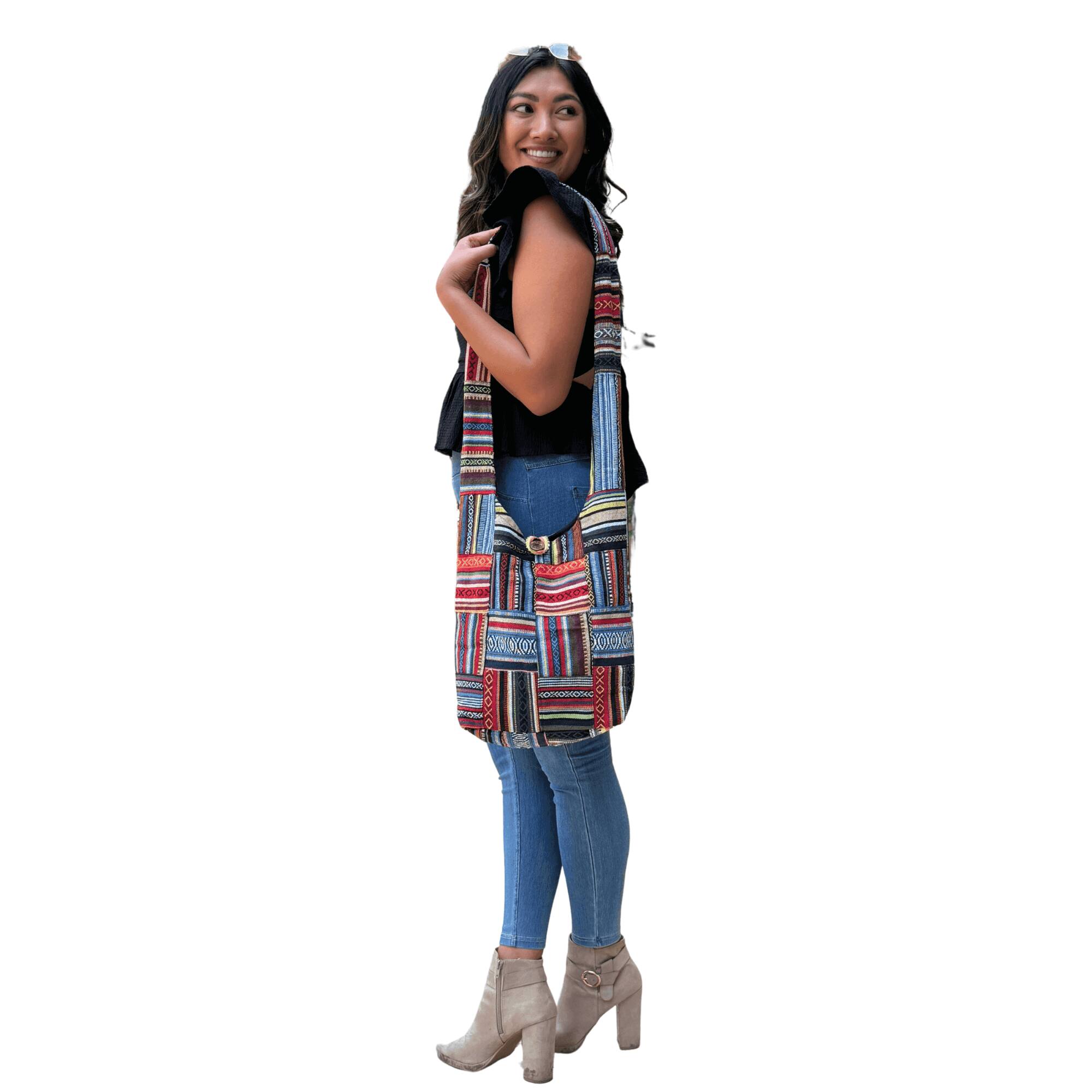 Alt View 2. Kathmandu Collection - Patchwork Striped Hobo Bag - Patchwork Striped.