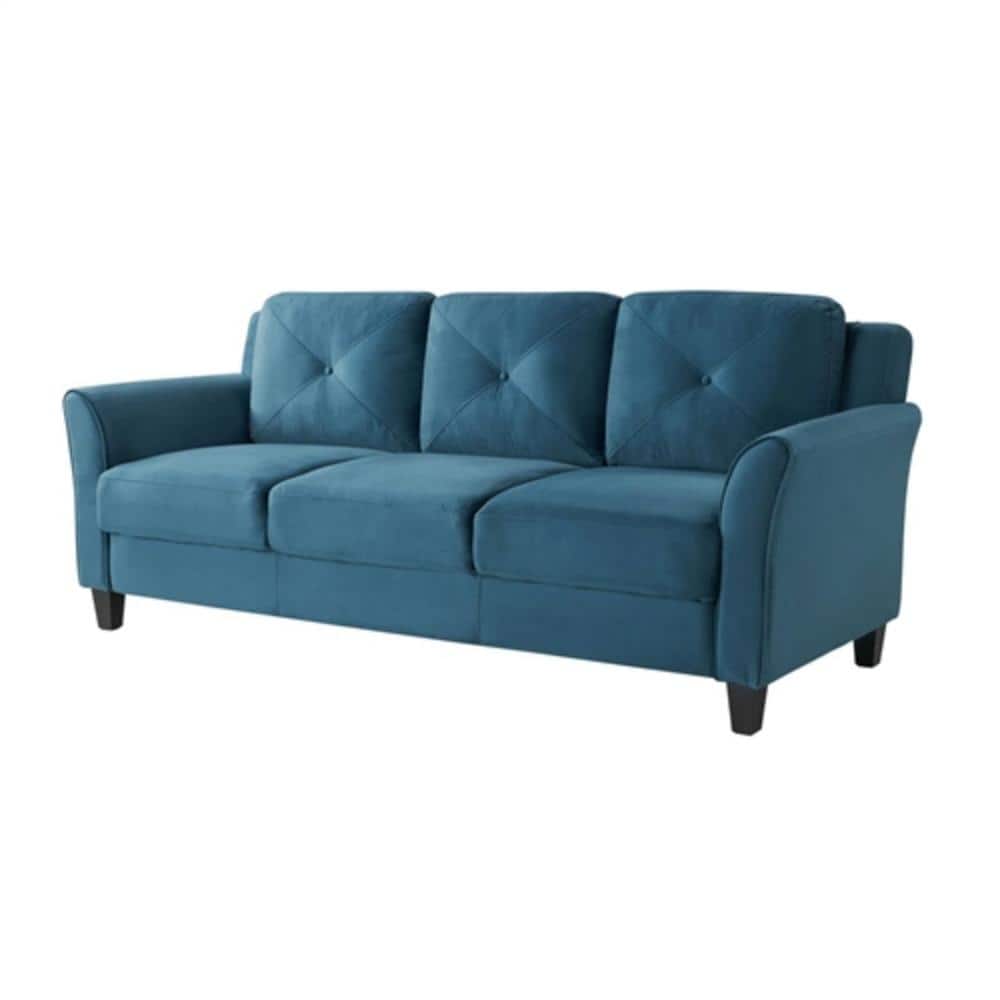 Hivvago - Modern 3-Seater Upholstered Sofa in Blue Microfiber with Button Tufted Cushions - Blue