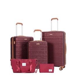 Ropilly - 5 Piece Luggage Set Hard Case Luggage with TSA Lock - Wine Red