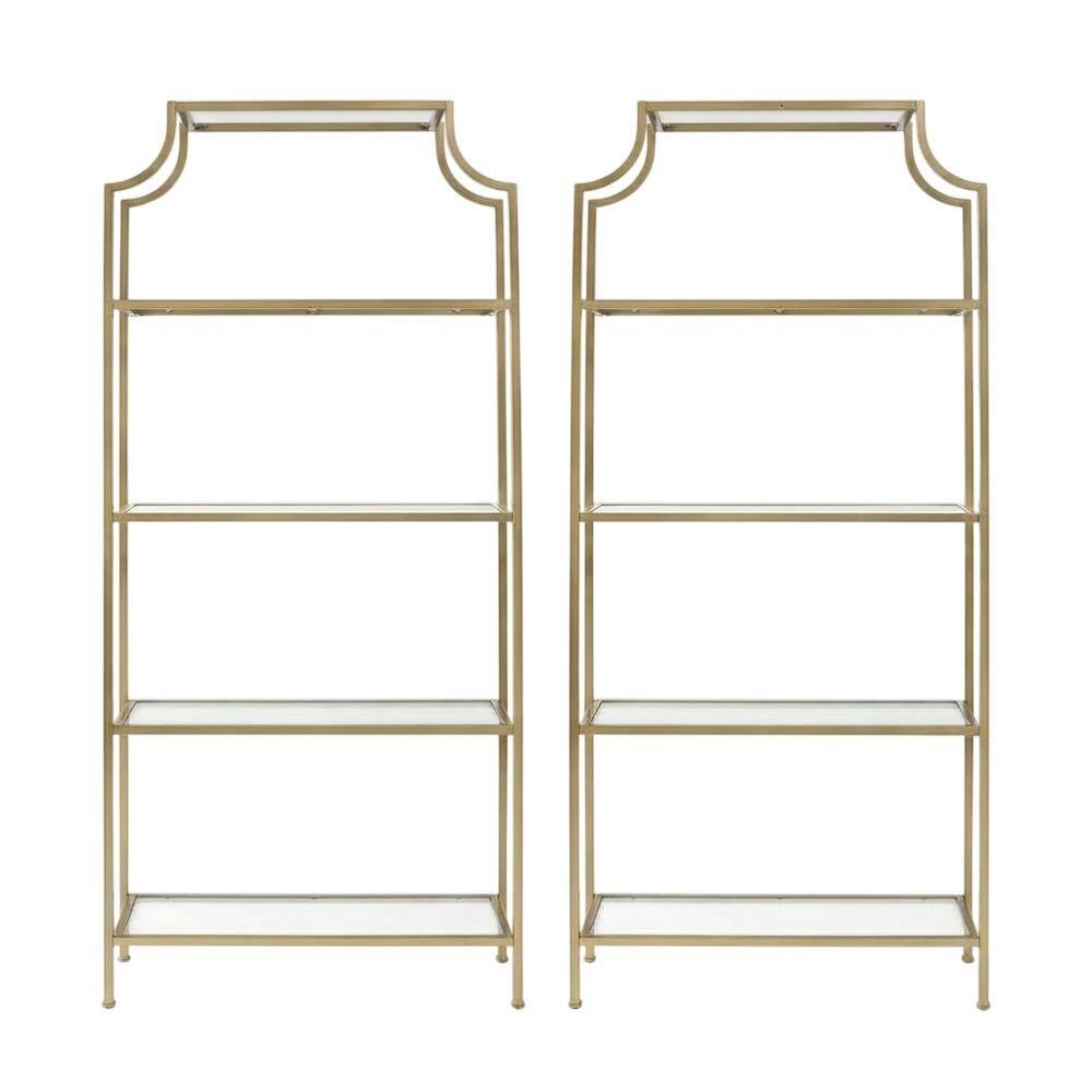 Angle. FurniFact - Freestanding Shelf with Soft Gold Finish and Anti-Tip Hardware - Soft Gold.