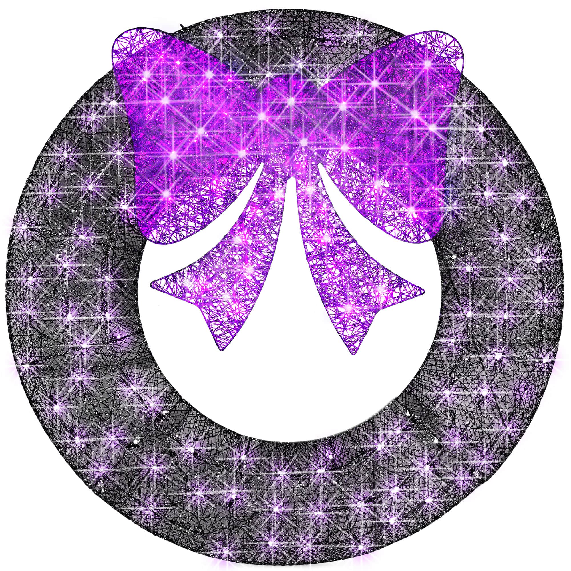 Front. Best Choice Products - Best Choice Products 36in Pre-Lit Outdoor Halloween Wreath, LED Metal Holiday Decor w/ 120 Lights, Bow - Purple/Black - Purple/Black.
