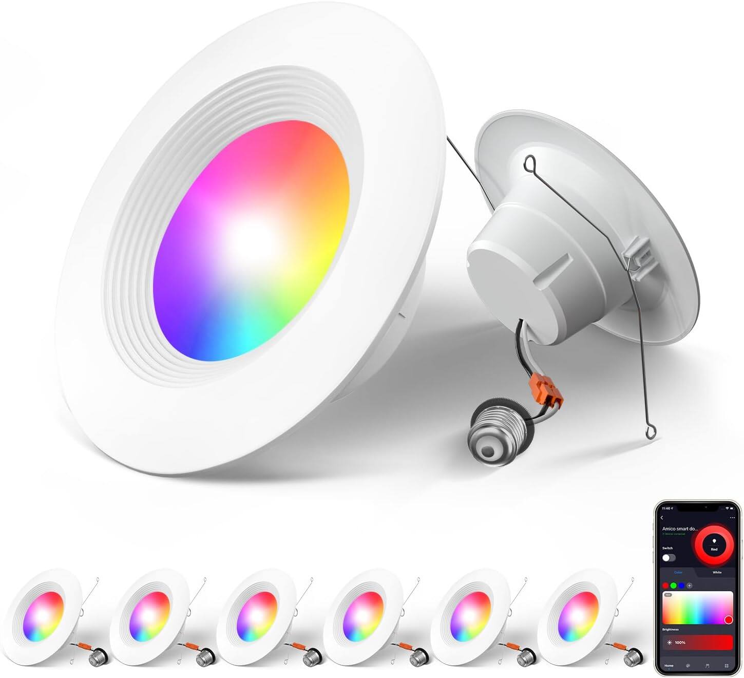 The text on the image reads:
"AmnS smart du
Colorful smart bulb
100% brightness
100% brightness"