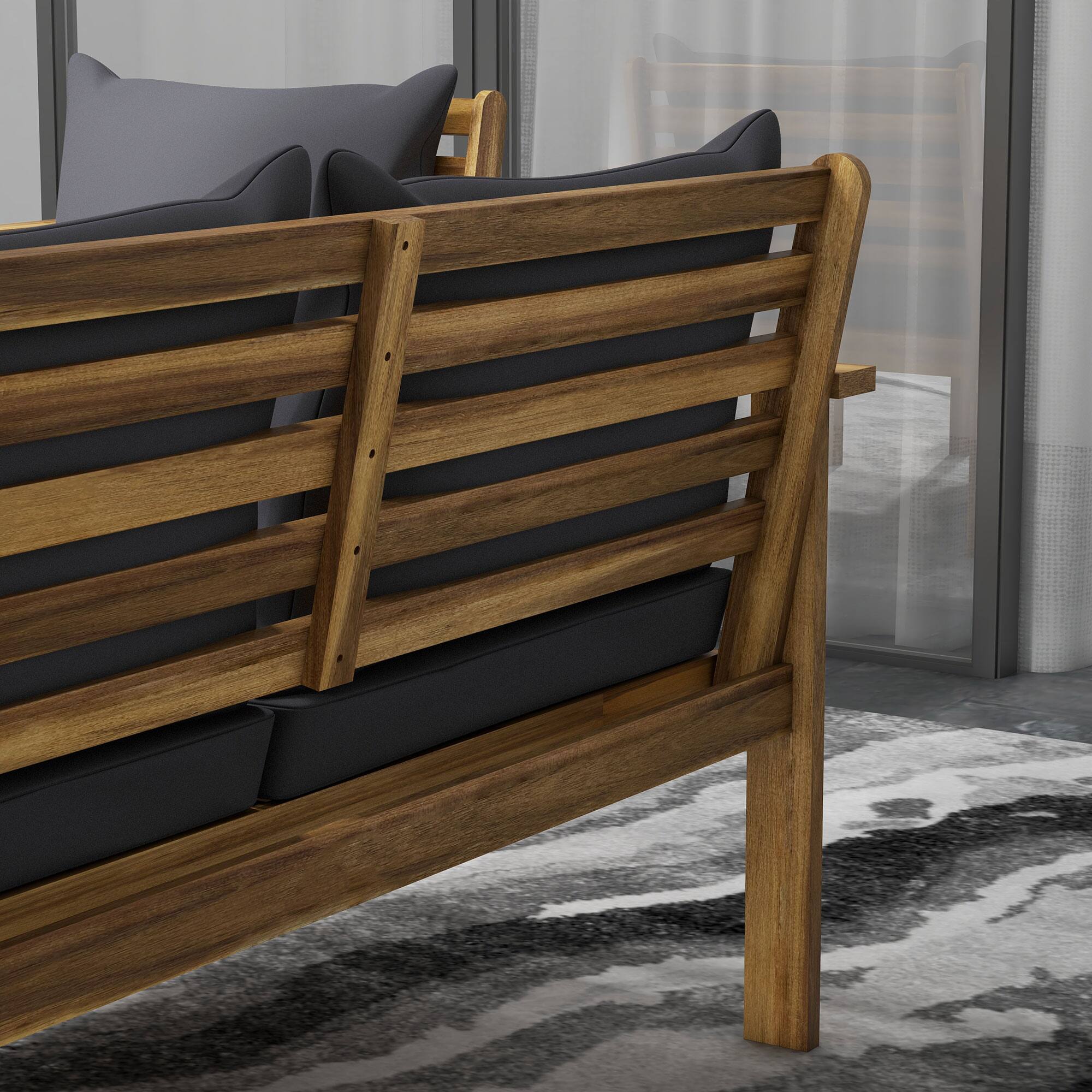 Alt View 8. Outsunny - Patio Furniture Set, 4 Piece Acacia Wood Conversation Set with a Sofa, Table & Chairs - Natural Wood.