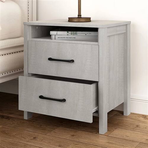 Left. Hivvago - Modern Farmhouse Bedroom 2-Drawer Bedside Table Nightstand in Grey Wood Finish - Grey.