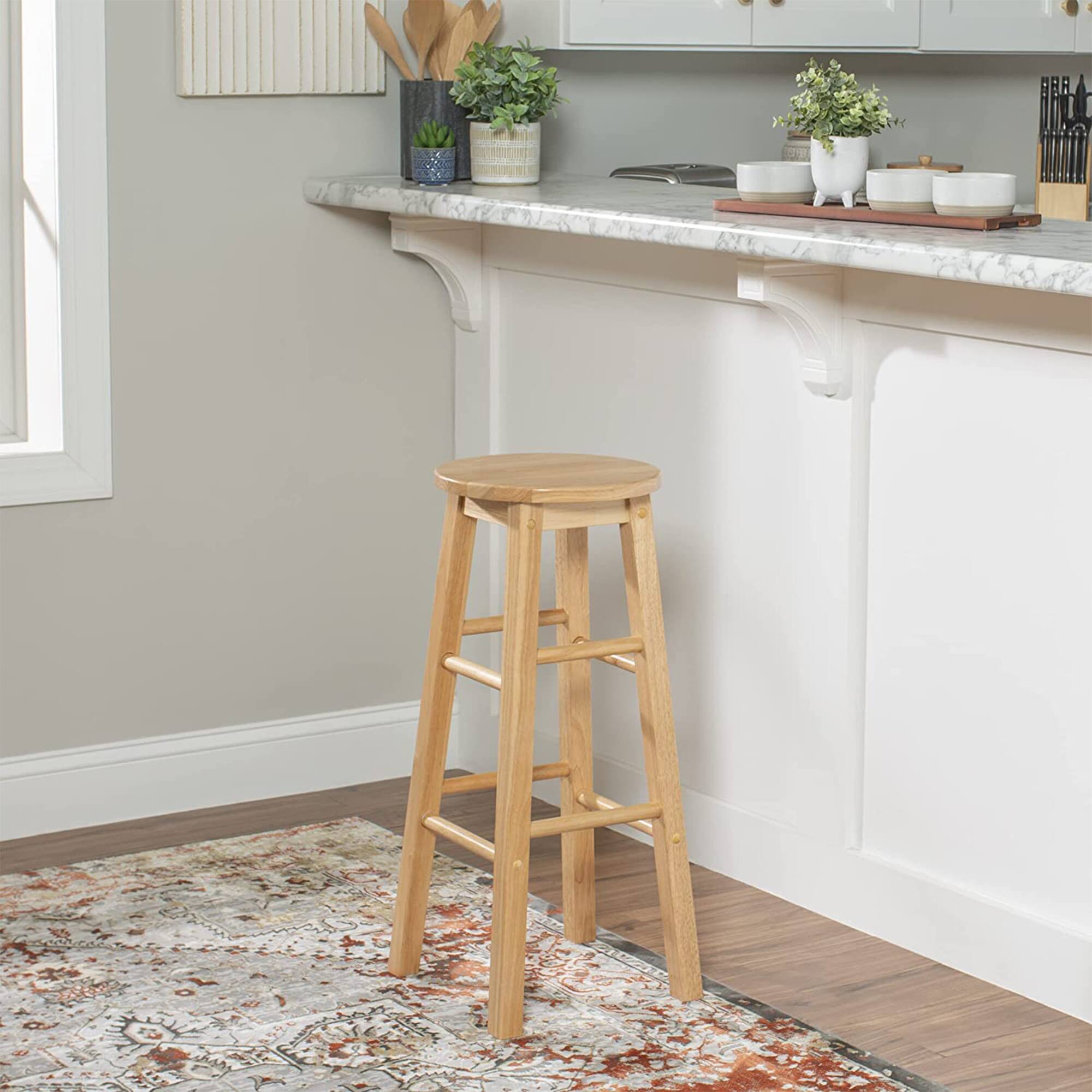 Alt View 4. PJ Wood - PJ Wood Classic Round Seat 29" Tall Kitchen Counter Stools, Natural (Set of 8) - Natural/Brown.