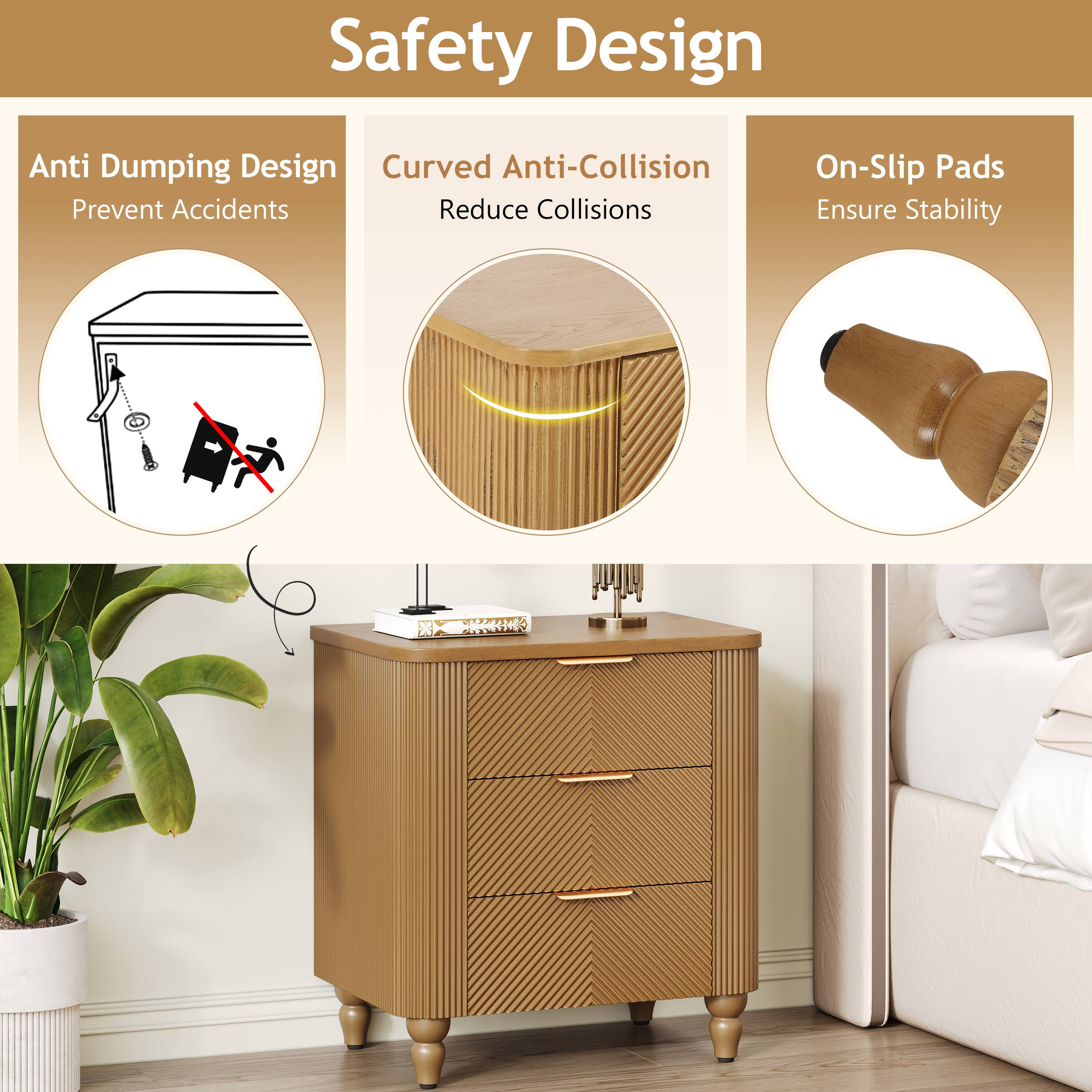 Safety Design

- Anti Dumping Design
  - Prevent Accidents

- Curved Anti-Collision
  - Reduce Collisions

- On-Slip Pads
  - Ensure Stability
