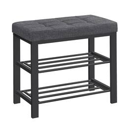 JETRANSPORT - Shoe Bench Storage Entryway With Cushion Shelf Seat Space-saving Modern Style For Living Room Bedroom Hallway - Dark Gray Ink Black 23 6"W