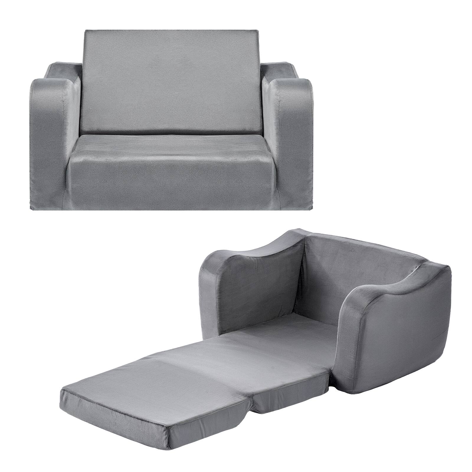 VEVOR - 2-in-1 Kids Sofa, Foldable Toddler Soft Couch with Armrests, Made of 28D Sponge & Short Pile, Convertible Toddler Chair - Gray