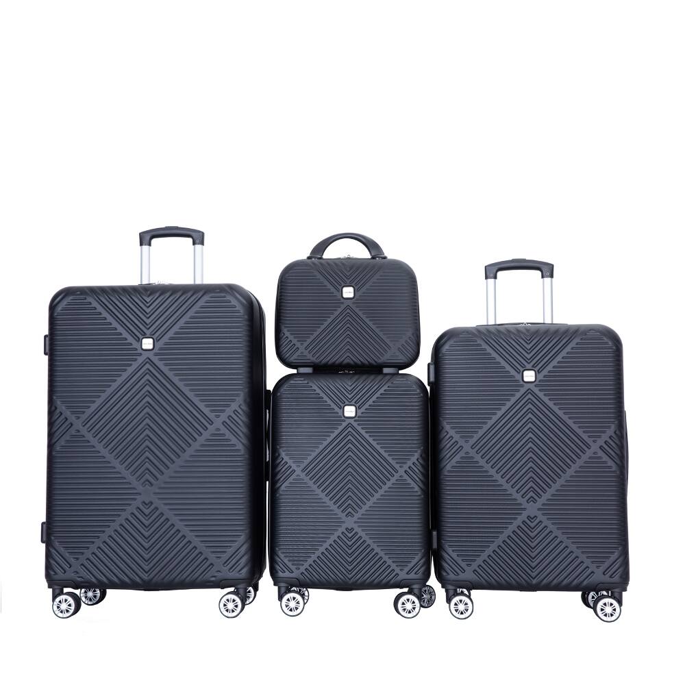 Front. Ropilly - Ropilly 4 Piece Luggage Set Black ABS Hard Shell Lightweight Travel Suitcases with Spinner Wheels - Black.
