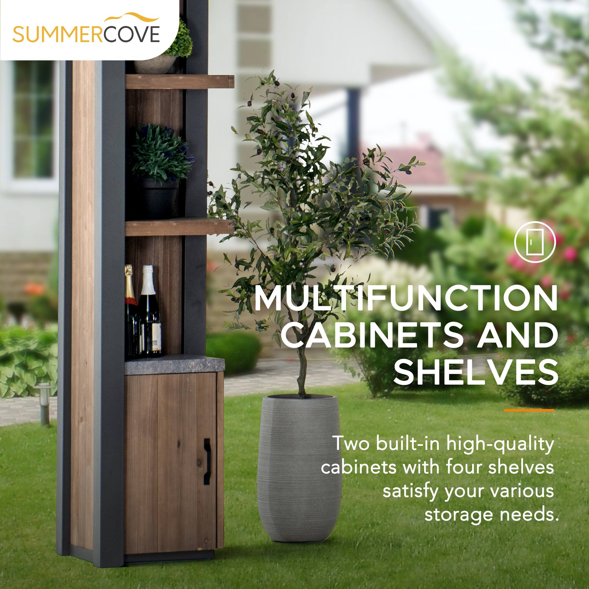SUMMERCOVE

MULTIFUNCTION CABINETS AND SHELVES

Two built-in high-quality cabinets with four shelves satisfy your various storage needs.