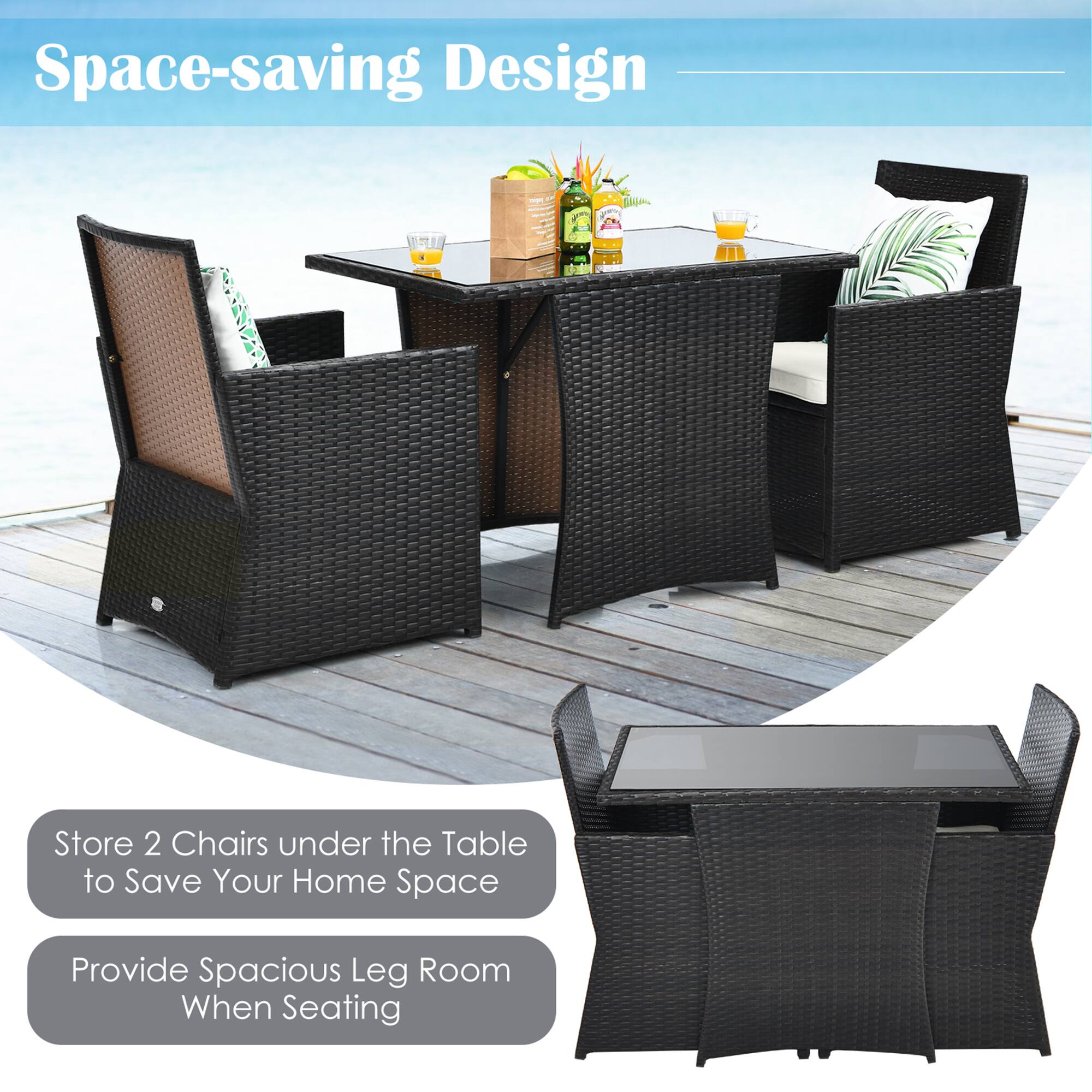 Space-saving Design

Store 2 Chairs under the Table to Save Your Home Space

Provide Spacious Leg Room When Seating
