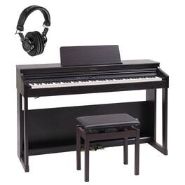 Roland - F701 88-Key SuperNATURAL Digital Piano, with Bench & Stand, Dark Rosewood Bundle with Studio Monitor Headphones