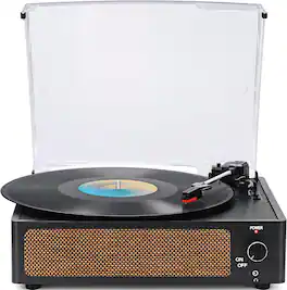 Vulpecula Spade - Vinyl Record Players Vintage Turntable with Speakers Belt-Driven Turn Tables Support 3-Speed - Black