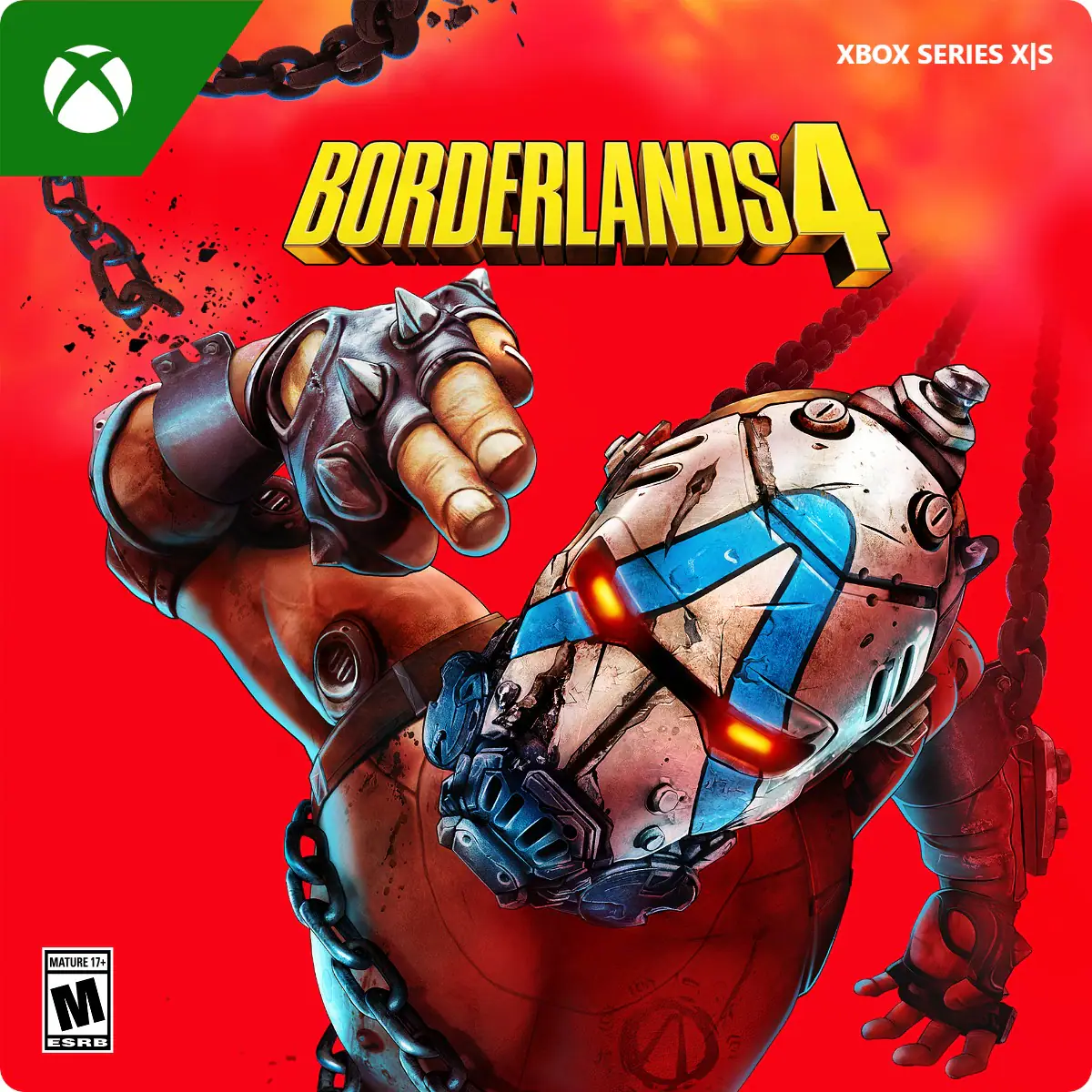 The corrected text is: "XBOX SERIES X|S BORDERLANDS 4 MATURE 17+ M ESRB" - M (Mature 17+)