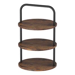 Oumilen - 3-Tier Round Cupcake Display Stand, Rustic Wood Metal Dessert Serving Tray - Brown