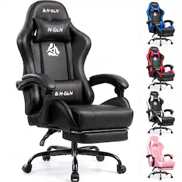 Celtoss - Gaming Chair with Footrest, High Back Ergonomic Office Computer Desk Chair, Lumbar Support, PU Leather Recliner - Black