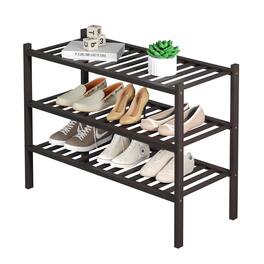 Dazzed Corner - 3 Tier Bamboo Shoe Rack for Closet Free Standing Wood Shoe Shelf Storage Organizer Stackable - Brown